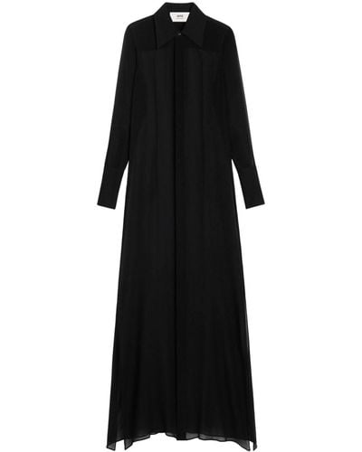 Ami Paris Sheer Silk Maxi Dress - Black