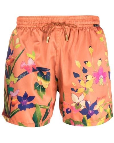 Etro Floral-print Swim Shorts - Orange
