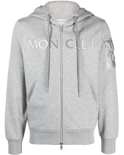 Moncler Raised-logo Zip-up Hoodie - Gray