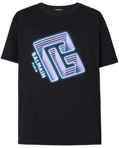 Balmain Neon logo T-shirt - Schwarz