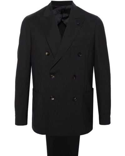 Lardini Double-breasted Wool Suit - Black