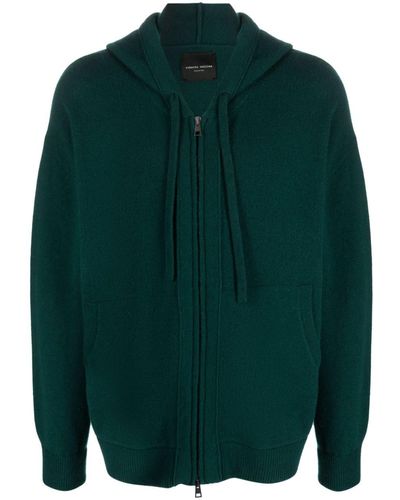 Roberto Collina Fine-knit drawstring hoodie - Verde