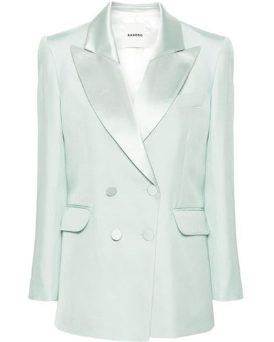 Sandro Double-breasted Twill-weave Blazer - Green