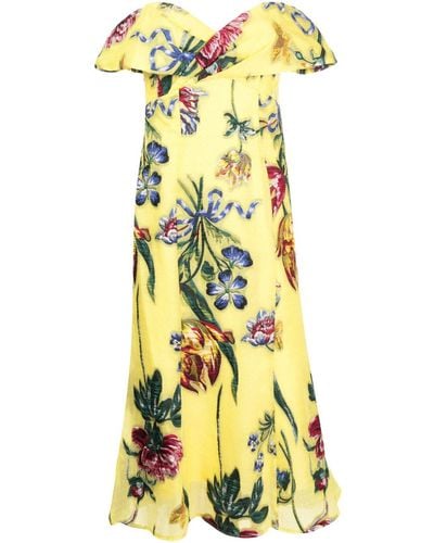 Marchesa Alexander Floral-print Midi Dress - Yellow