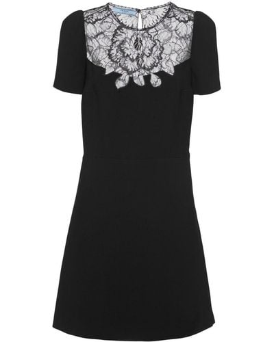 Prada Lace-panelled Cady Mini Dress - Black