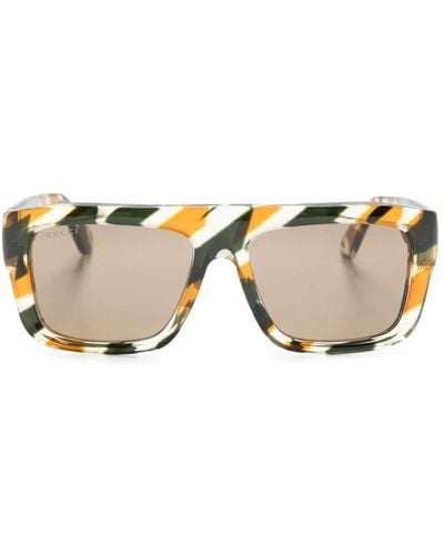 Gucci Stripe-print Square-frame Sunglasses - Natural