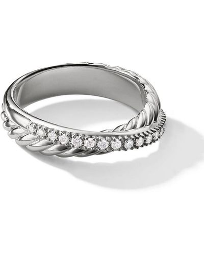 David Yurman Sterling Silver Crossover Diamond Ring - Metallic
