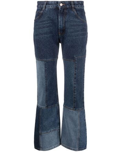 Chloé Patchwork Cropped Flared Jeans - Blauw