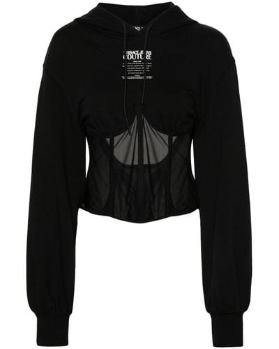 Versace Sudadera con capucha y panel de malla - Negro