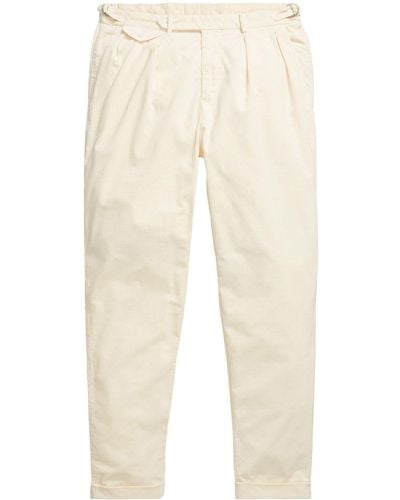 Polo Ralph Lauren Mid-rise Cotton-blend Tapered Trousers - Natural