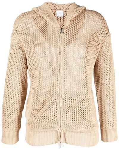 Eleventy Zip-up Knit Hooded Cardigan - Natural