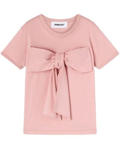 Ambush Oversized-bow Cotton T-shirt - Pink