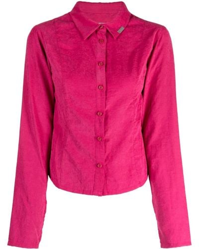 Izzue Logo-plaque Pointed-collar Long-sleeve Shirt - Pink