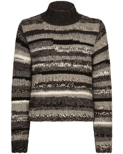 Dolce & Gabbana Vertical-stripe Chunky-knit Sweater - Black