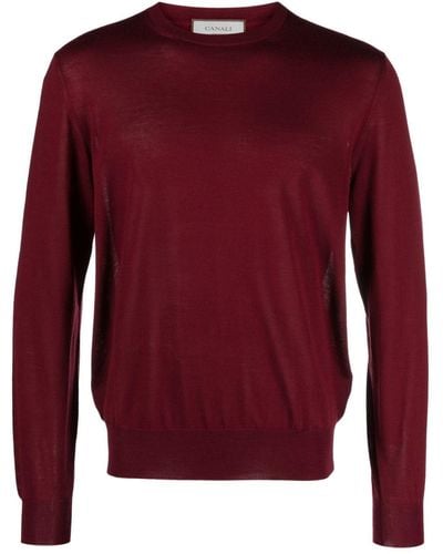 Canali Pull en maille fine à col rond - Rouge