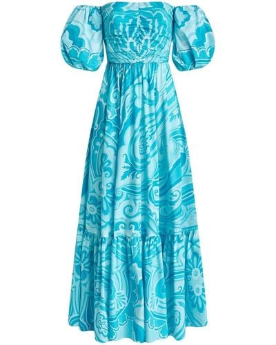 Etro Paisley-print Off-shoulder Maxi Dress - Blue