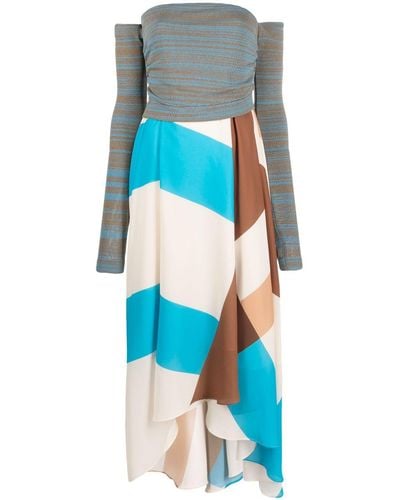 Erika Cavallini Semi Couture Schulterfreies Kleid mit Streifen - Blau
