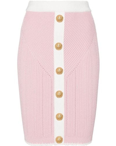 Balmain Decorative-buttons Ribbed Miniskirt - Pink