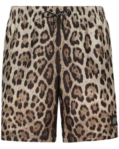 Dolce & Gabbana Mid-Length Swim Trunks With Leopard Print - Multicolor