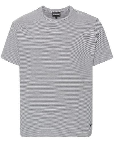 Emporio Armani Gestreiftes T-Shirt mit Logo-Stickerei - Grau