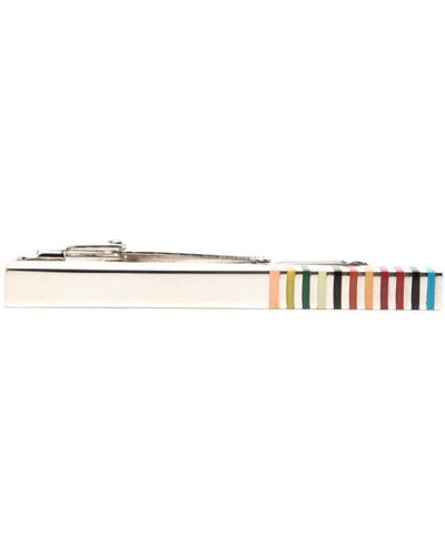 Paul Smith Signature-stripe Rod Edge Tie Bar - White