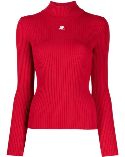 Courreges Roll-neck Ribbed-knit Jumper - Red