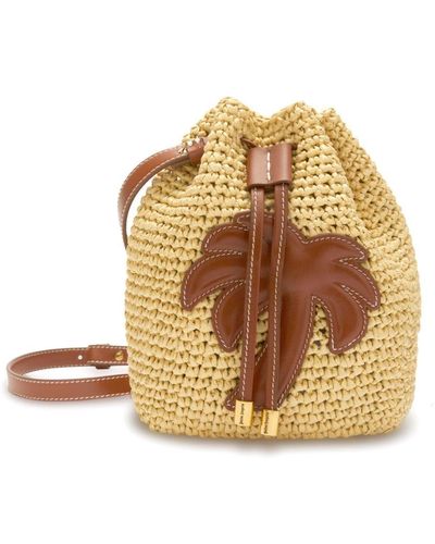 Palm Angels Palm Tree-appliqué Woven Bucket Bag - Metallic