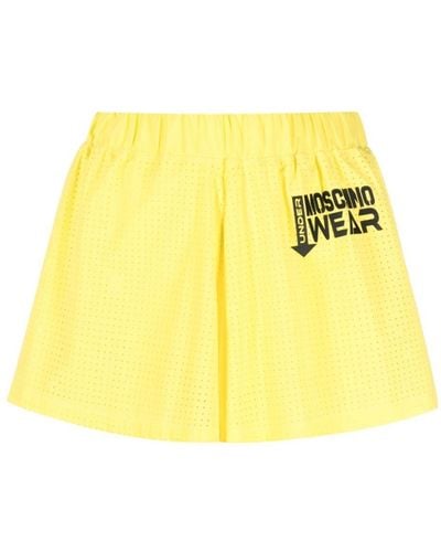 Moschino Shorts aus Mesh mit Logo-Applikation - Gelb