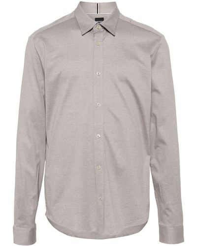 BOSS Geometric-pattern Cotton Shirt - Grey