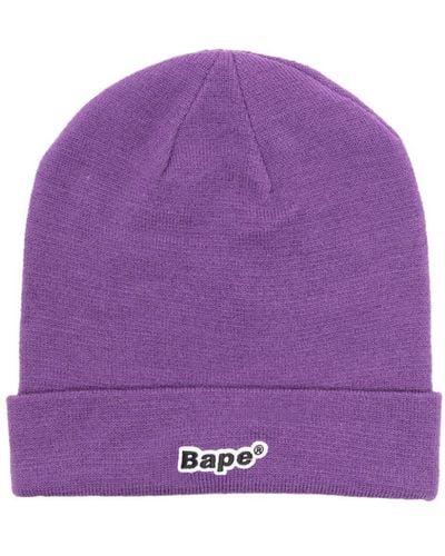 A Bathing Ape Bape-patch Knitted Beanie - Purple