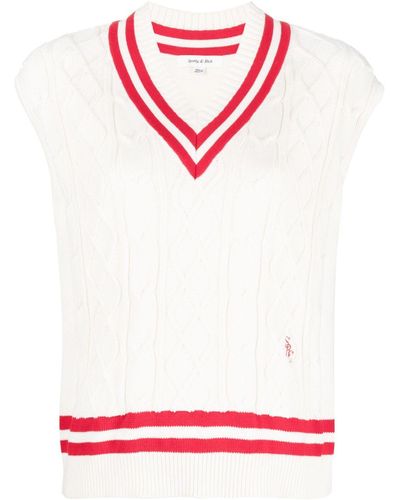 Sporty & Rich Striped-edges Sleeveless Knitted Top - Red