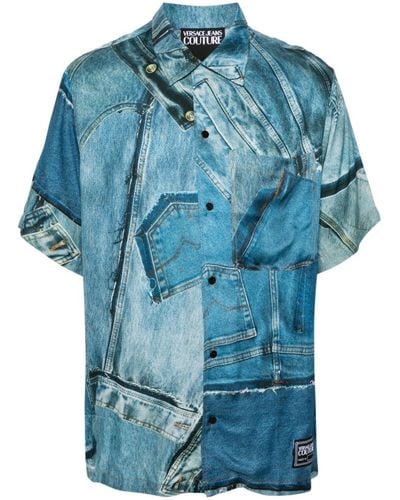 Versace Denim-print Shirt - Blue