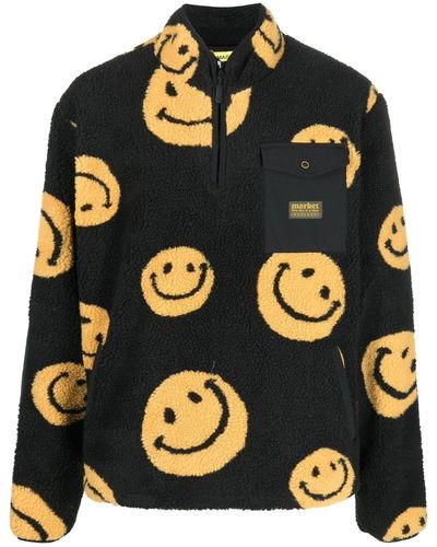 Market Smiley Face-print Fleece Jacket - Black