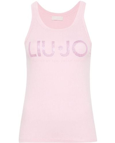 Liu Jo Logo-embellished Ribbed-knit Top - Pink