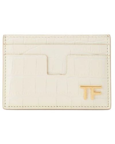 Tom Ford Logo-plaque Crocodile-effect Cardholder - White