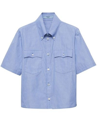 Prada Chemise en coton à manches courtes - Bleu