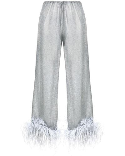 Oséree Lumière Plumage Feather-trim Pants - Grey