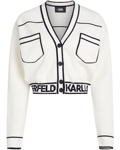 Karl Lagerfeld Cropped Karl Logo Cardigan - White