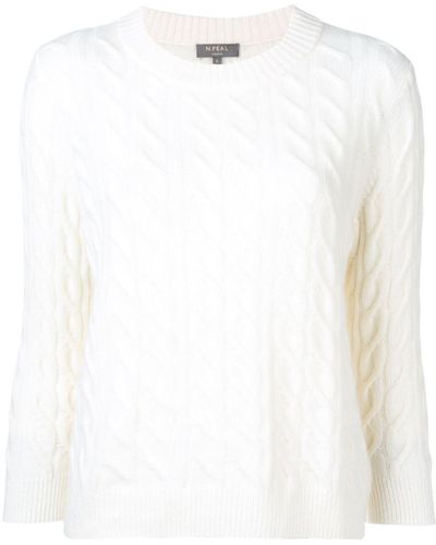 N.Peal Cashmere Cable Knit Jumper - White
