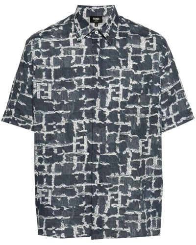 Fendi Camisa con estampado deshilachado - Azul