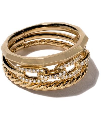 David Yurman 18 Kt Geelgouden Smalle Stax Ring Met Diamant - Metallic