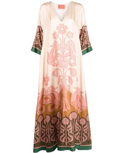 La DoubleJ Muumuu Stucco-print Silk Dress - Pink