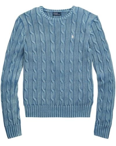Polo Ralph Lauren Bestickter Pullover mit Zopfmuster - Blau