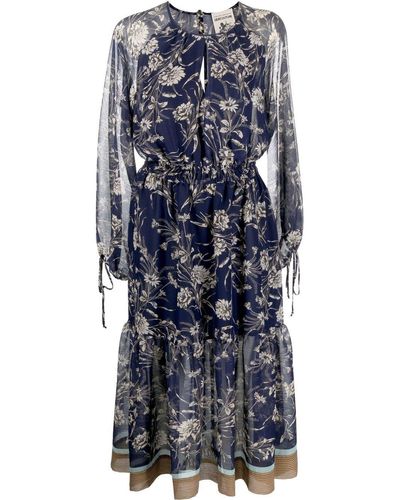 Semicouture Midi-jurk Met Bloemenprint - Blauw