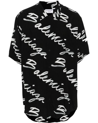 Balenciaga Logo-print Poplin Shirt - Black
