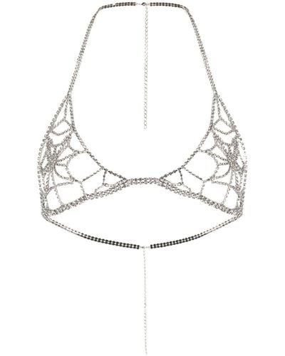 Loulou X Lit Appeal Crystal-embellished Triangle-cut Top - White