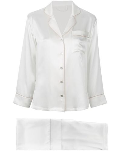 Fleur Of England Piped-edge Silk-satin Pajamas - White