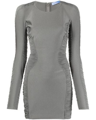 Mugler Ruched Paneled Jersey Dress - Gray