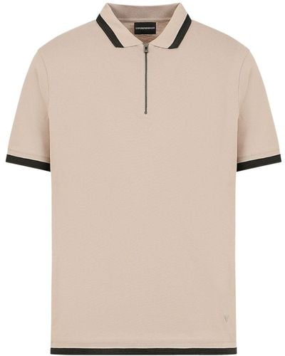 Emporio Armani Logo-embossed Cotton Polo Shirt - Natural