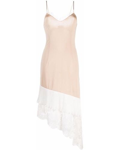 Vetements Lace-Panelled Asymmetric Slip Dress - White